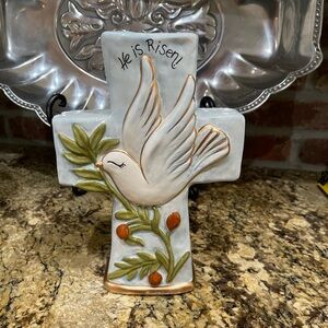 Blue Sky Clayworks “He is Risen” decorative ceramic cross - Brand new!